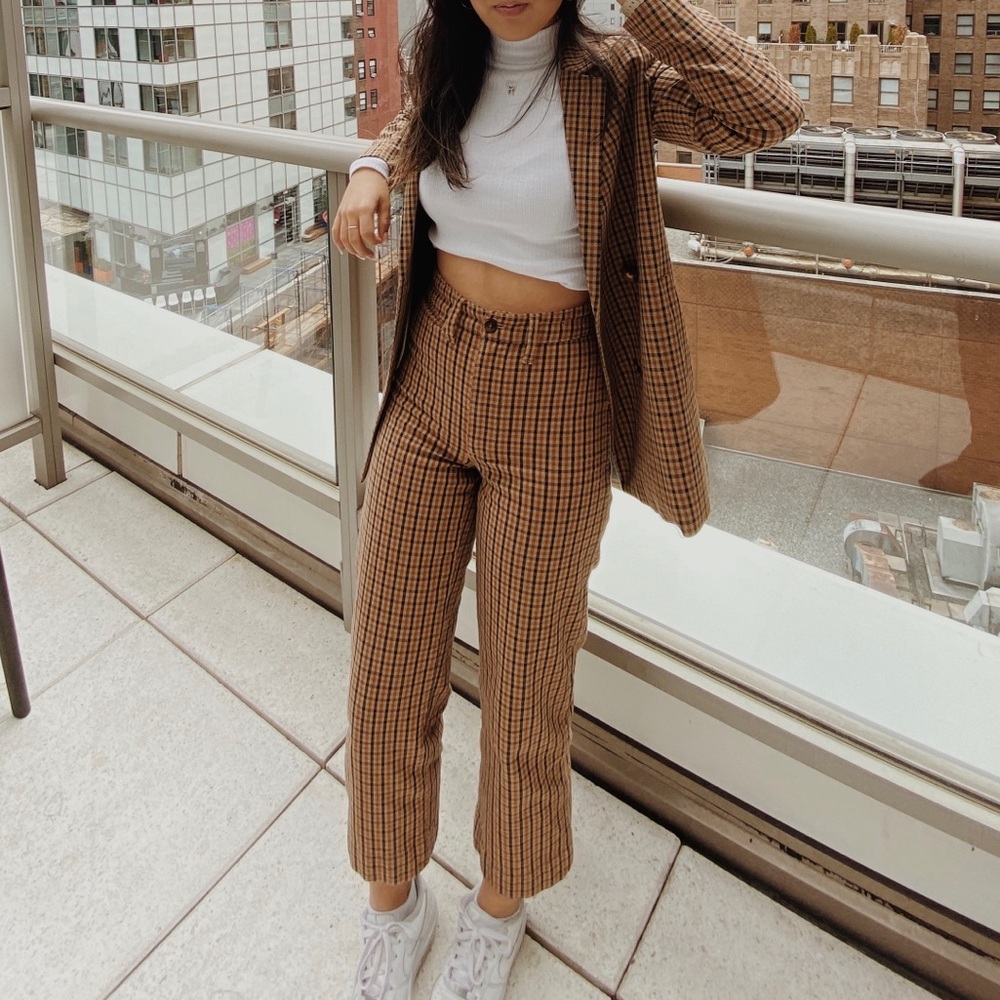 Madewell Slim Emmett Wide-Leg Crop Pants in Check